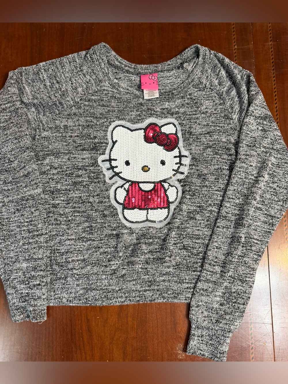 Y2K Hello Kitty Sequin Sweater L Gray Marled Kawaii Coquette Sanrio Sparkly